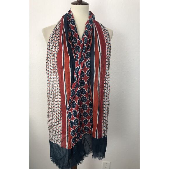 Coldwater Creek Multicolor Print Floral Graphic Raw Hem Scarf - Picture 4 of 10